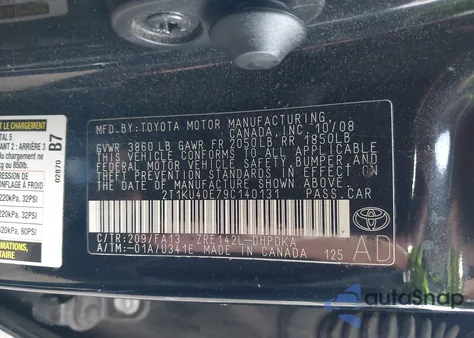 2009 Toyota Matrix z USA, uszkodzony, nr VIN 2T1KU40E79C140131